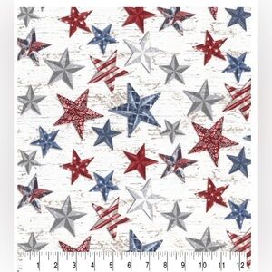 Multi Colored Stars on White Plank
Patriotic Cotton Fabric one yard